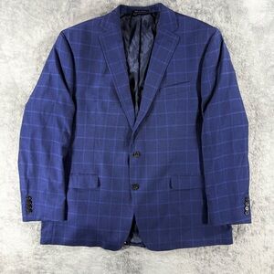 Lauren Ralph Lauren 48L Navy Blue Windowpane Sports Coat Blazer Suit Jacket